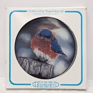 NEW Glassmasters Mad Bluebird Stained Glass Round Suncatcer Vintage Made In USA